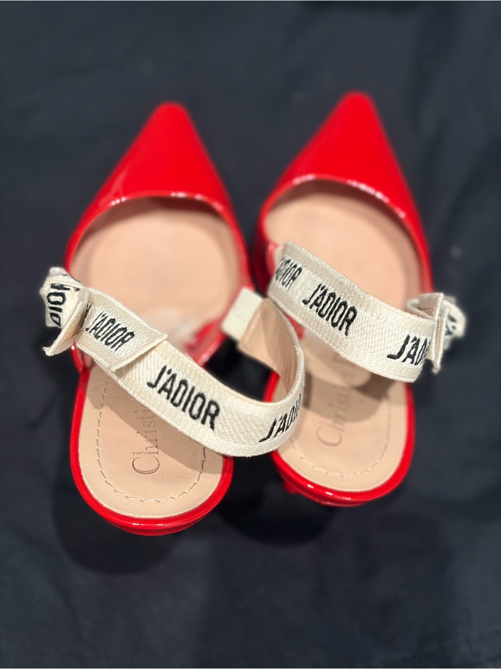 Dior Red Patent J'Adior Ribbon Slingback Heels